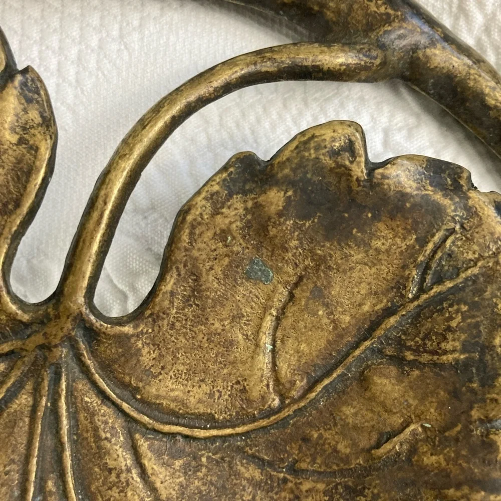 Brass grape vine footed tray dish centerpiece decor Italian Italy ornate metal